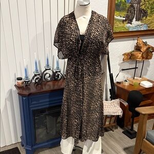 Long Leopard Print Sheer Kimono